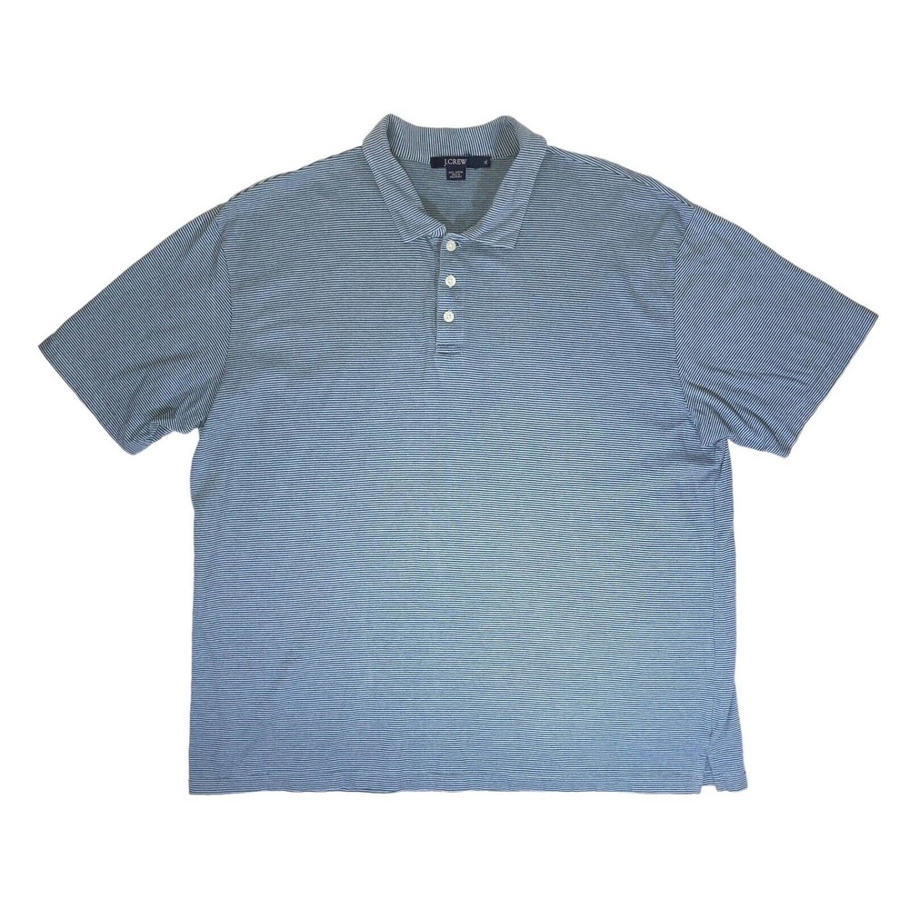 J. Crew Polo‎ Shirt Men's X-Large XL Pinstripe Short Sleeve Blue 100% Cotton EUC